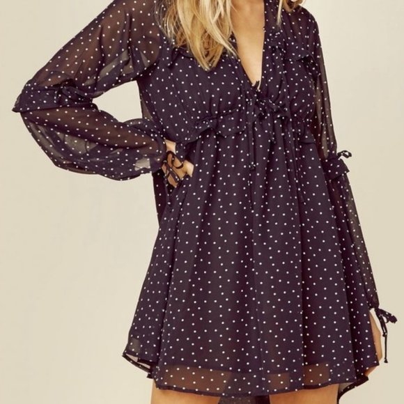 For Love & Lemons Truffles A-Line Mini Dress Black Medium Black Polka Dot Flowy - Picture 1 of 6
